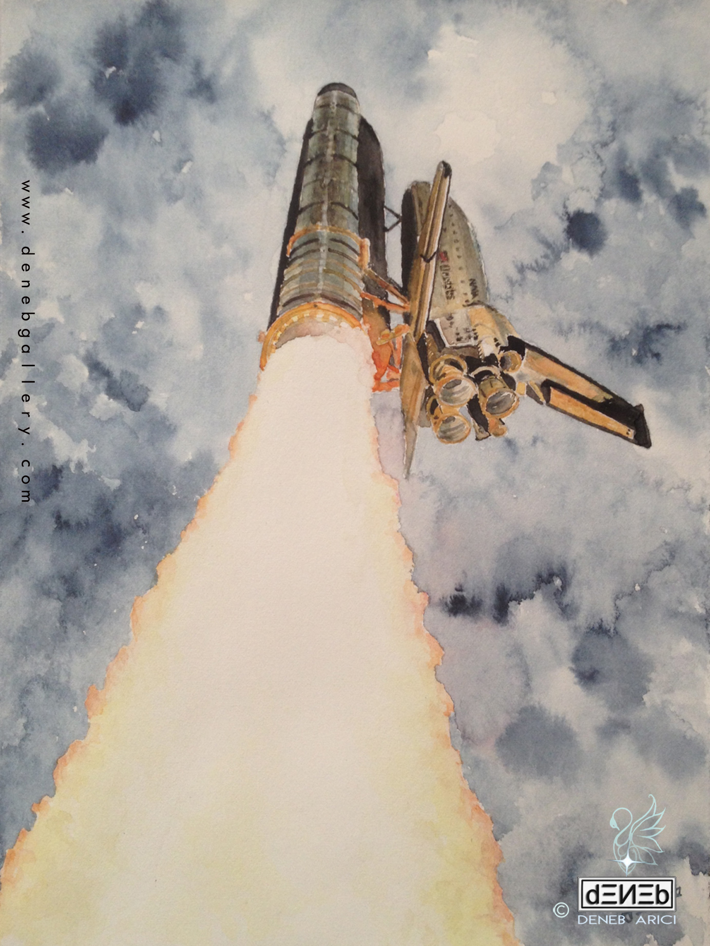 'Pillar of fire' - lo Space Shuttle - acquarello di DENEB Arici